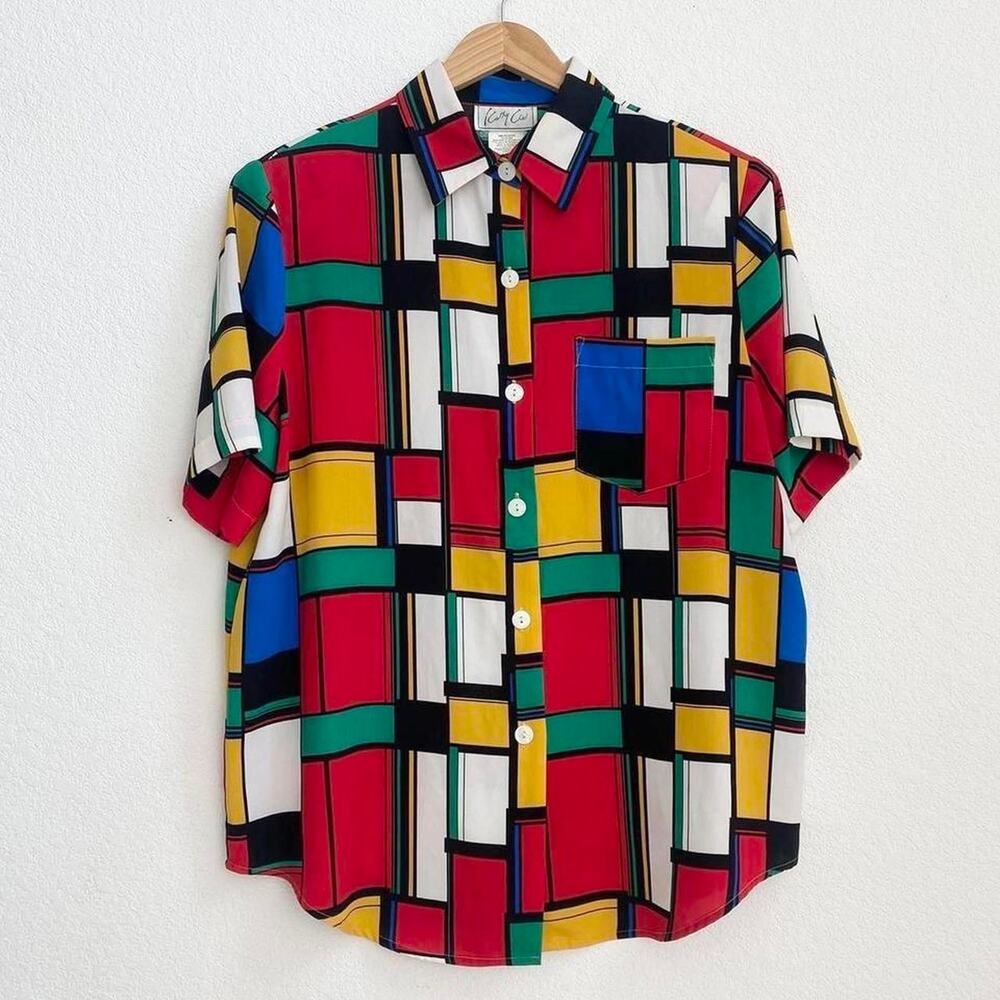 Vintage Multicolored Mondrian Patterned Blouse